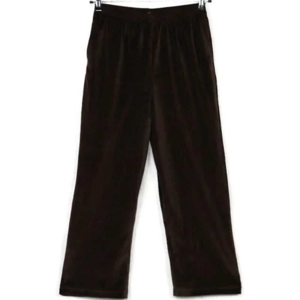 Alfred Dunner Velour Pants Brown Stretch Elastic Waist Petite 10 X 27‎ 10P